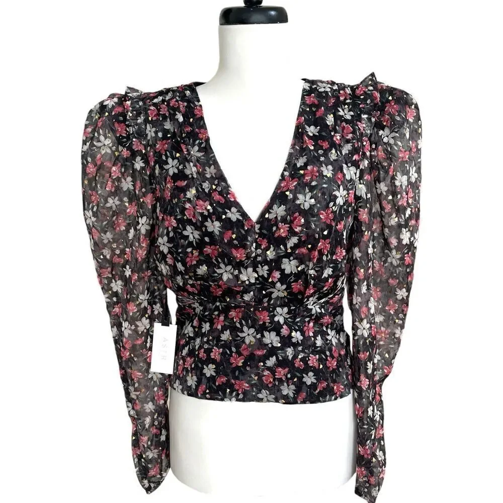 NWT ASTR Floral Top size Large Pink Gold Black glam blouse